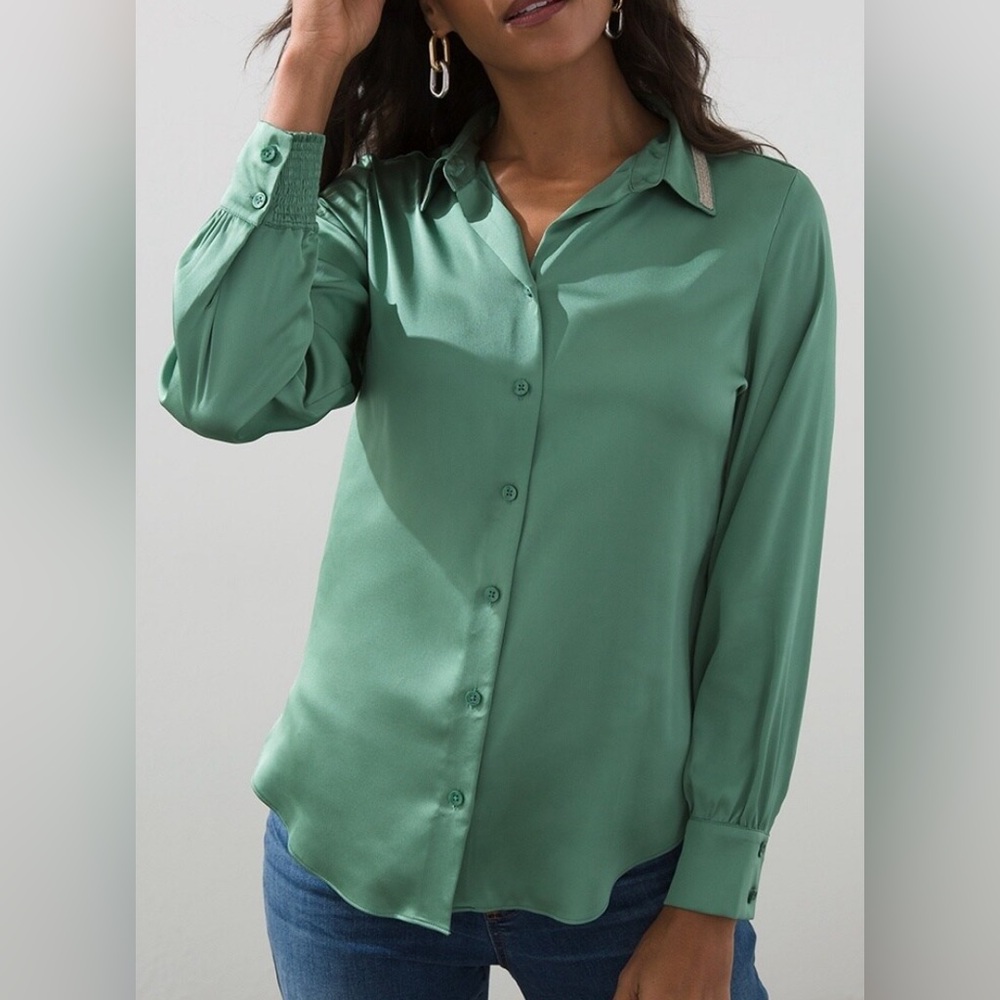 Satin Ball Chain Collar Shirt